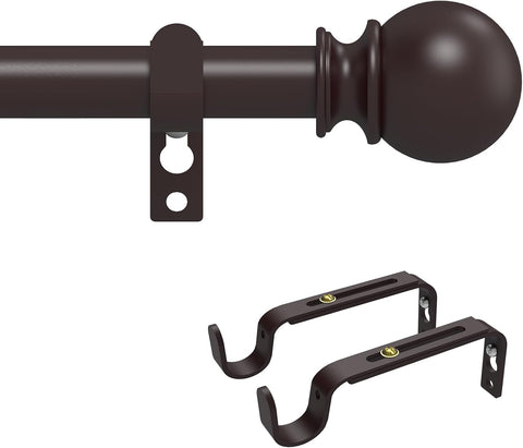 Curtain Rods for Windows 30 to 60 Inch, 5/8 Inch Heavy Duty Decorative Curtain Rod with Ball End Caps, Adjustable Brackets. Easy to install. Brown.