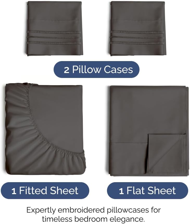 King Size 4 Piece Sheet Set - Comfy Breathable & Cooling Sheets - Charcoal