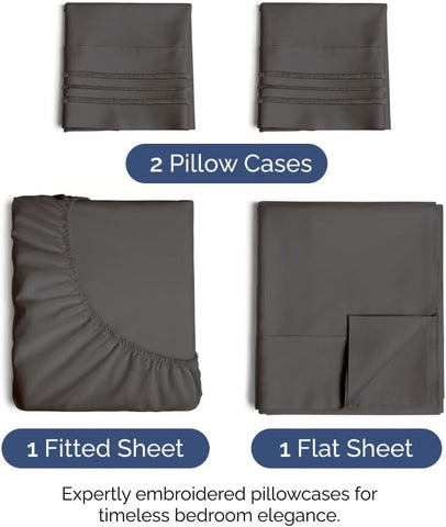 King Size 4 Piece Sheet Set - Comfy Breathable & Cooling Sheets - Charcoal