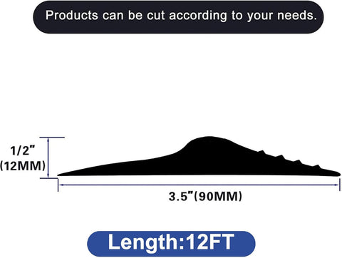 ToLanbbt 12Ft/3.7M Universal Garage Door Rubber Threshold Strip with 300ml Black Adhesive/Sealant, Weatherproof Seal Strip DIY Weather Stripping Replacement (Black)