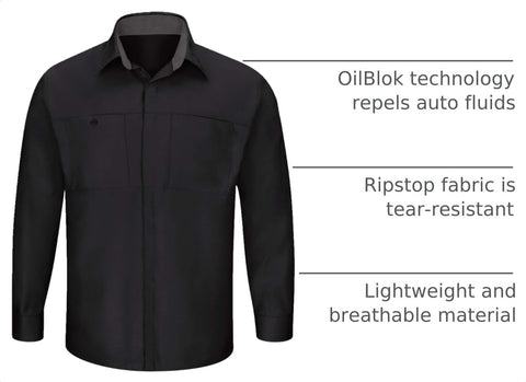 Red Kap Men's Long Sleeve Performance Plus Shop Shirt with Oilblok Technology