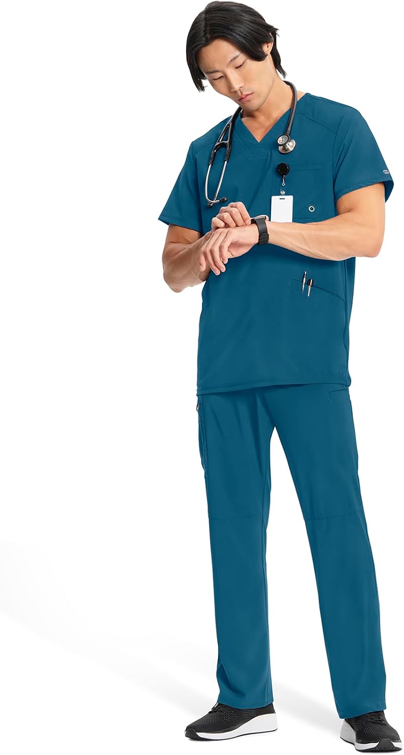 Cherokee Infinity Men's V-Neck Scrub Top with 3 Pockets and 360° Stretch