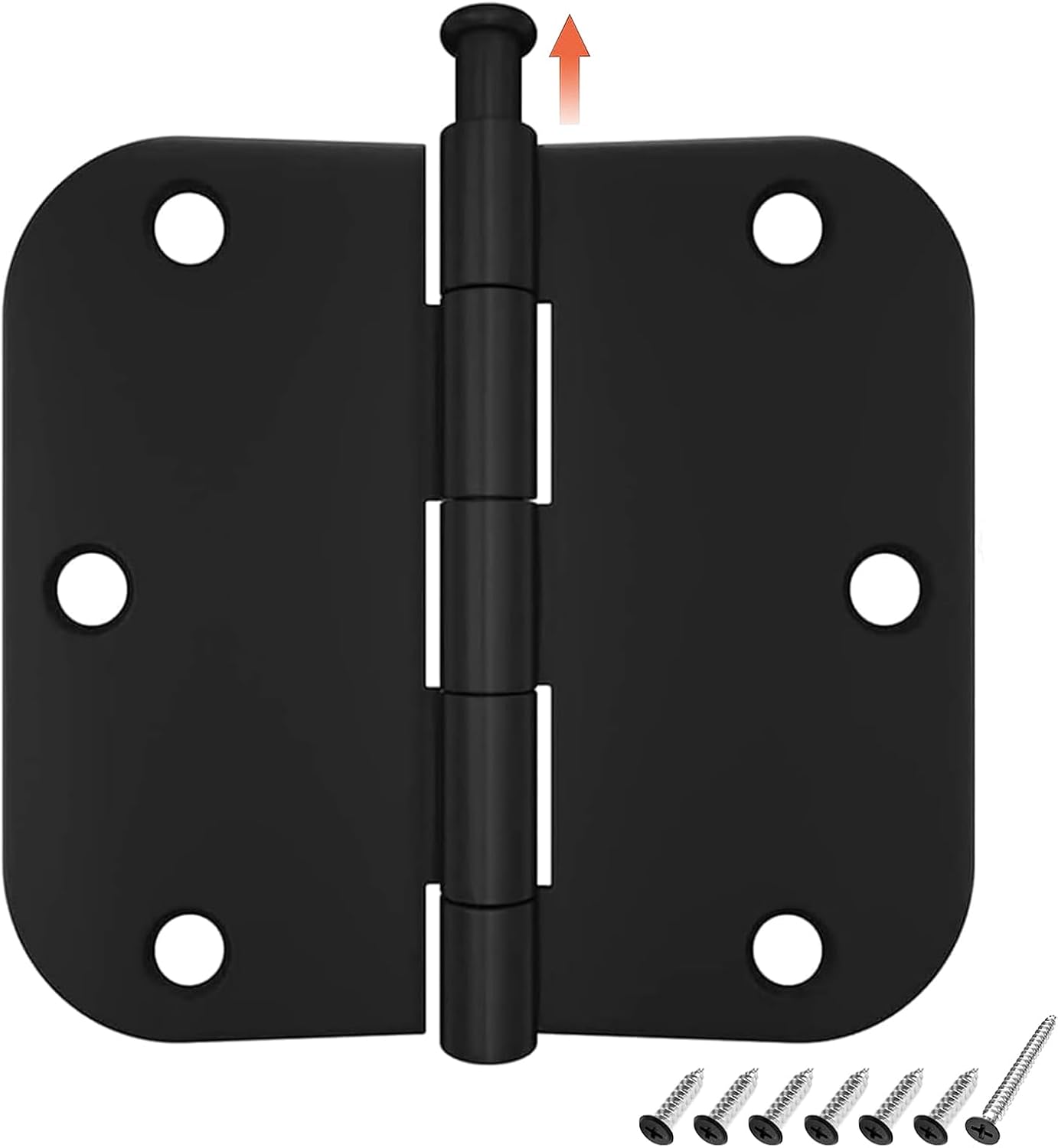 HOSOM 3 Pack Rounded Matte Black Door Hinges 3.5 x 3.5 inch with 5/8 Radius, Black 3 1/2 Interior Door Hinges, Flat Iron Bifold Residential Standard 3 ½"x 3 ½" Black Door Hardware