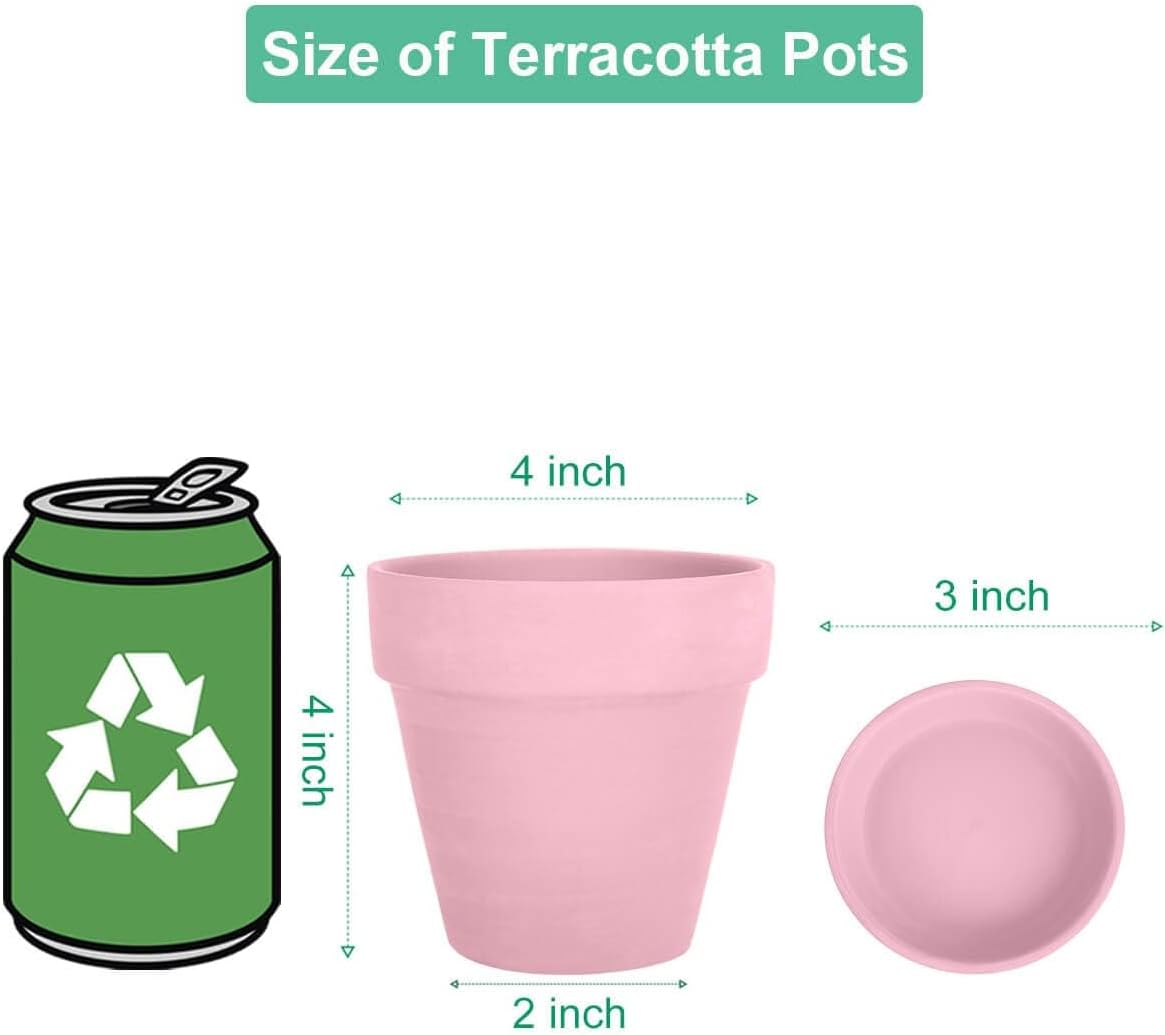 vensovo 4 Inch Peach Pink Terracotta & Clay Pots with Saucer, 6 Pack