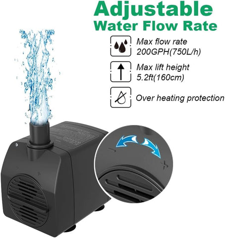 Knifel Submersible Water Pump 200GPH 5.2ft. High Lift for Fountains