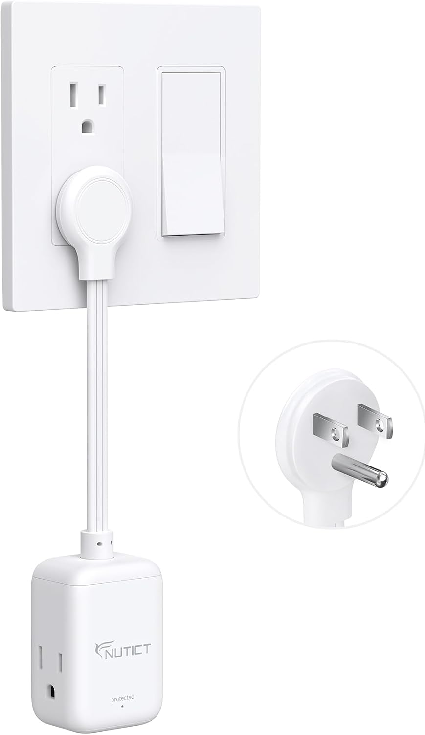 Short Extension Cord 6 Inch, 3 Outlet Extender, 3 Way Flat Plug Splitter