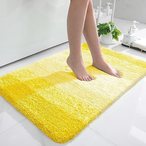 OLANLY Bathroom Rug Mat 36x24, Extra Soft and Absorbent Microfiber Bath Rugs, Non-Slip Plush Shaggy Bath Carpet, Machine Wash Dry, Bath Mats for Bathroom Floor, Tub and Shower, Yellow