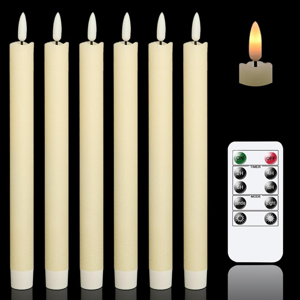 GenSwin Flameless Taper Candles LED Battery Operated Remote Timer Ivory