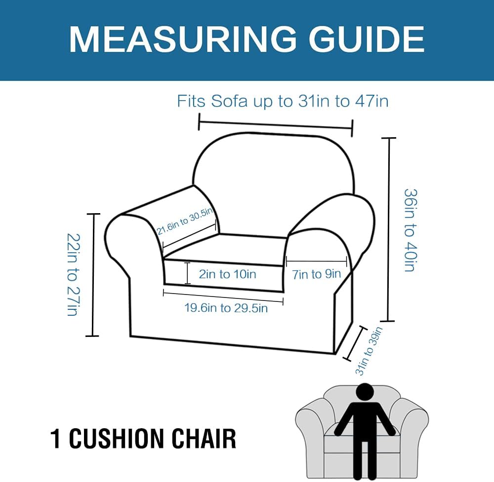 H.VERSAILTEX 2 Piece Stretch Stylish Furniture Cover/Protector Chair Covers for Living Room Soft with Elastic Bottom for Kids, Spandex Jacquard Fabric Small Checks(Chair, Black)