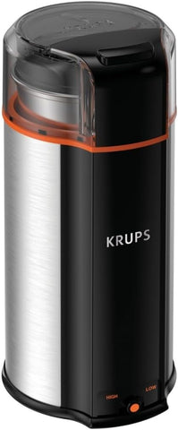 Krups, Coffee Grinder, Ultimate Silent Vortex Plastic and Stainless Steel Grinder with Removable Bowl Mess-Free, 8 Times Quieter, 2 Speeds 240 Watts, Dry Herbs, Dishwasher Safe, 12 cups ground Silver