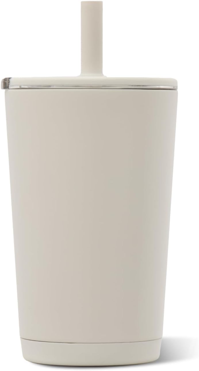 HydroJug Everyday Tumbler 14 oz, Ceramic-Lined Straw Cup, Linen