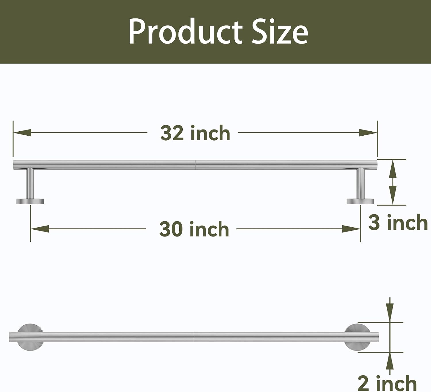 Brushed Nickel Towel Bar, 30 Inch Bathroom Towel Rack