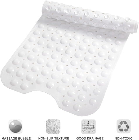 Bathtub and Shower Mats, Extra Long Non-Slip Bath Tub Mat 39 x 16 Inch, Machine Washable Bathmat with Suction Cups & Drain Holes for Bathroom Floor, White