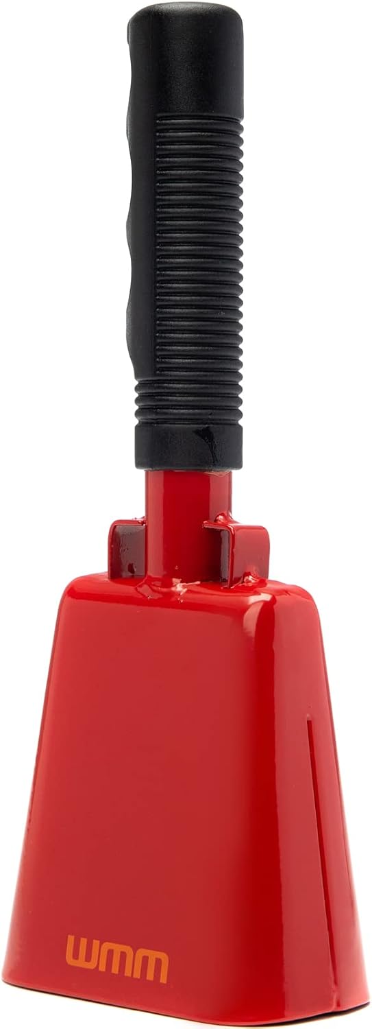 10 Inch Steel Cowbell with Handle Cheering Bell for Sports Events Large Solid School Bells & Chimes Percussion Musical Instruments Call Bell Alarm(Red)