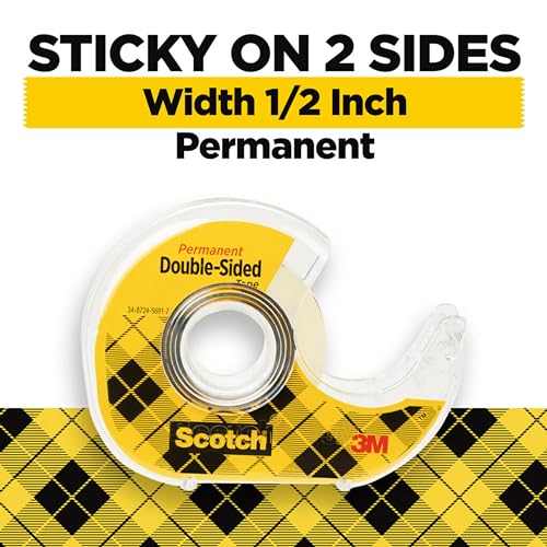 Scotch Double Sided Tape with Tape Dispenser, Office and School Supplies for Arts and Crafts, Alternative to Scrapbooking Tape, 0.5 in. x 500 in., 6 Tape Rolls With One Tape Dispenser