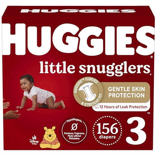 Huggies Size 3 Diapers, Little Snugglers Baby Diapers, Size 3 (16-28 lbs), 156 Ct (6 packs of 26), Packaging May Vary