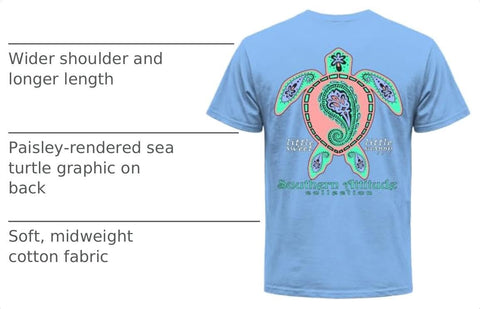 Southern Attitude Women's Short Sleeve Paisley Sea Turtle T-Shirt