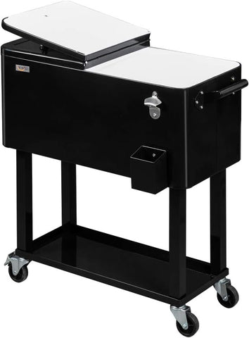 VINGLI Rolling Ice Chest, Portable Patio Party Bar Drink Cooler Cart, with Shelf, Beverage Pool with Bottle Opener