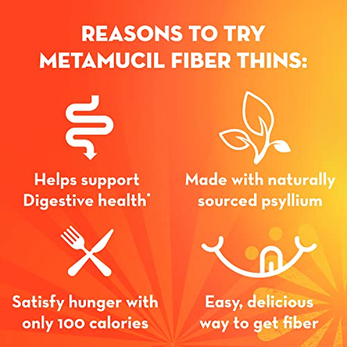 Metamucil, Fiber Thins, Daily Psyllium Husk Fiber Supplement, Supports Digestive Health and Satisfies Hunger, Chocolate Flavor, 4 Packs x 12 Servings (48 Total Servings)