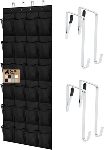 GORILLA GRIP Over the Door Shoe Organizer, 24 Large Pockets, Black