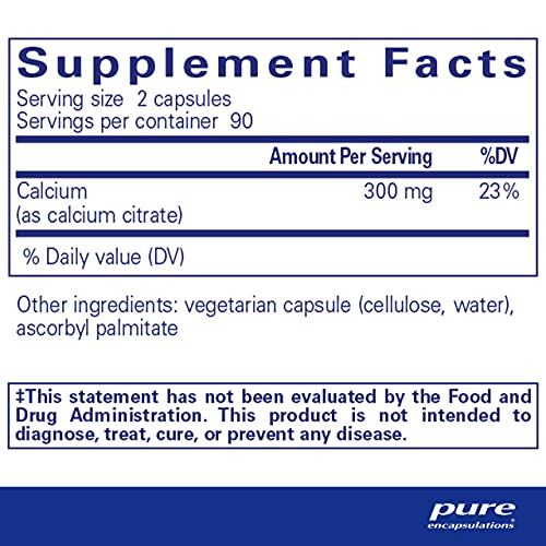 Pure Encapsulations Calcium (Citrate) - Supplement for Bone, Teeth, Colon, and Cardiovascular Health Support* - with Premium Calcium Citrate - 180 Capsules