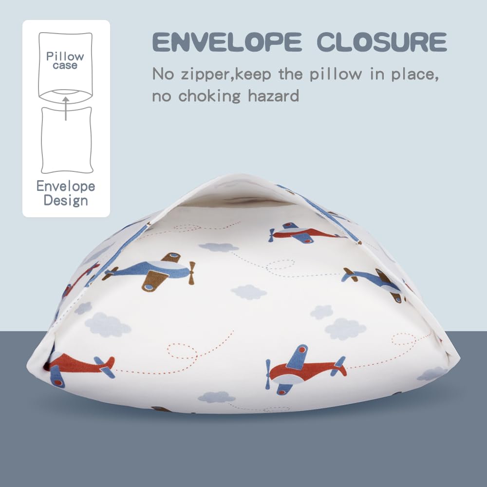 Zenssia Organic Cotton Toddler Pillow Case 13x18 Inches, 2 Pack, Airplane