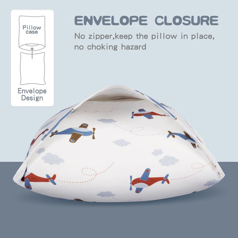 Zenssia Organic Cotton Toddler Pillow Case 13x18 Inches, 2 Pack, Airplane