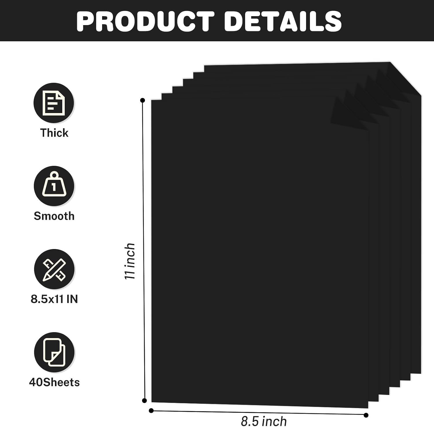 Cardstock 8.5 X 11, 40 Sheets Black Card Stock 75lb/ 200gsm Copy Paper