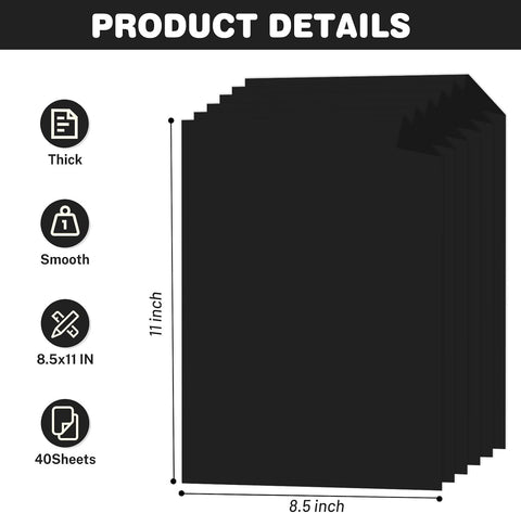 Cardstock 8.5 X 11, 40 Sheets Black Card Stock 75lb/ 200gsm Copy Paper