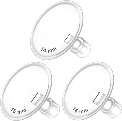 Maymom MyFit Flanges Crater Goldie Pack 14 15 16 mm Compatible with Medela Breast Pumps and Maymom Wide Base and Narrow Base Connectors