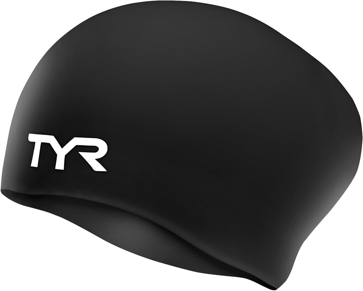 TYR Adult Long Hair Swim Cap - Wrinkle-Free Silicone Athletic Headwear