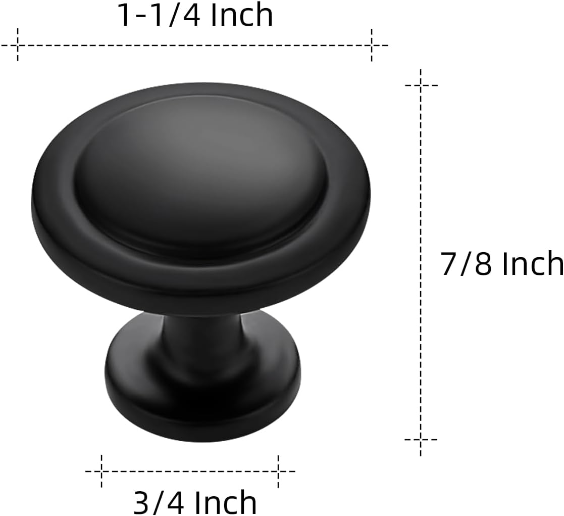 Ravinte Matte Black Round Cabinet Knobs,Zinc Pulls,1-1/4 Inch,30 Pack