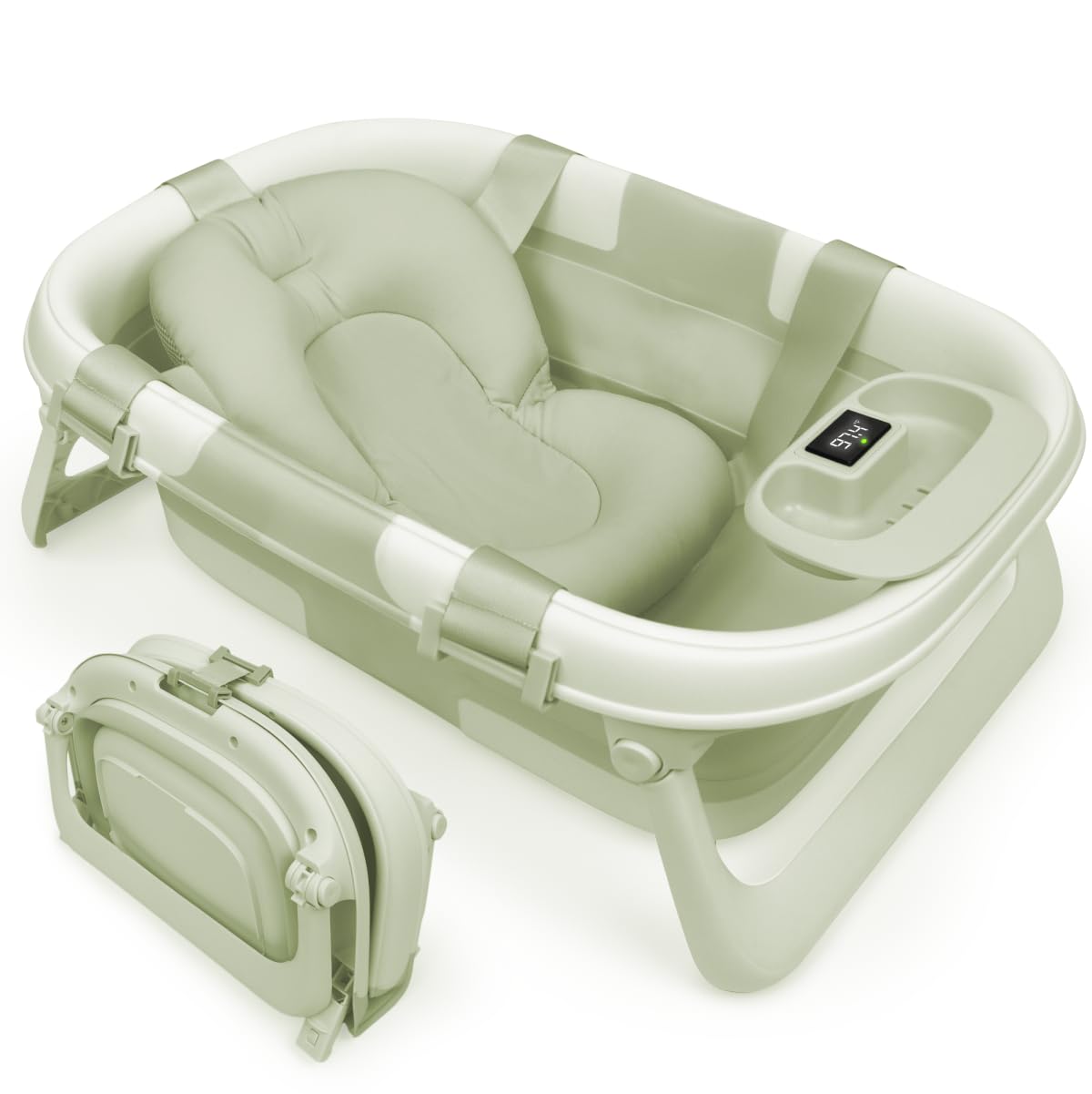 Jool Baby Foldable Baby Bathtub – Portable for Travel – Thermometer (Sage)
