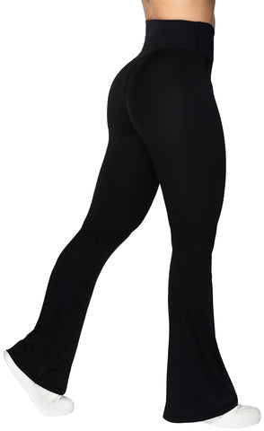 Sunzel Flare Leggings, Crossover Yoga Pants for Women with Tummy Control, High-Waisted and Wide Leg 34" Black Medium