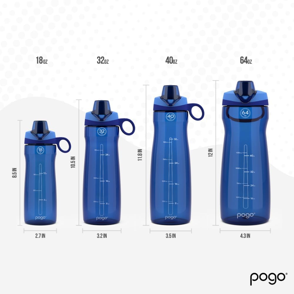 Pogo BPA-Free Tritan Plastic Water Bottle with Chug Lid, 32 Oz, Blue