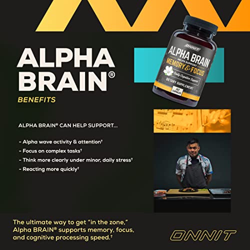 ONNIT Alpha Brain Premium Nootropic Brain Supplement, 90 Count - Caffeine-Free Focus Capsules for Concentration, Brain Booster & Memory Support - Cat's Claw, Bacopa, Oat Straw