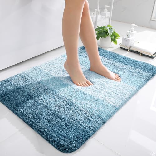 OLANLY Bathroom Rug Mat 36x24, Extra Soft and Absorbent Microfiber Bath Rugs, Non-Slip Plush Shaggy Bath Carpet, Machine Wash Dry, Bath Mats for Bathroom Floor, Tub and Shower, Peacock Blue