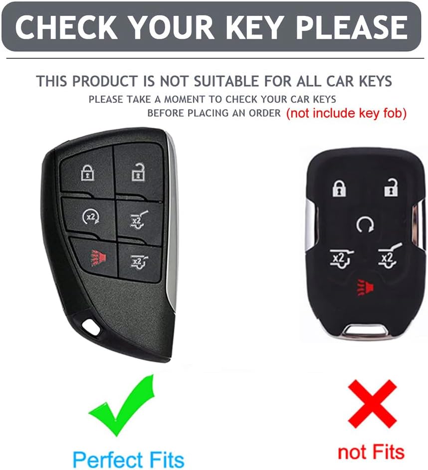 Key Fob Cover for Chevy GMC with Keychain, Tahoe Suburban Equinox Traverse Yukon Denali Terrain Buick Envision Premium Soft TPU Case (6 Buttons Ivory)