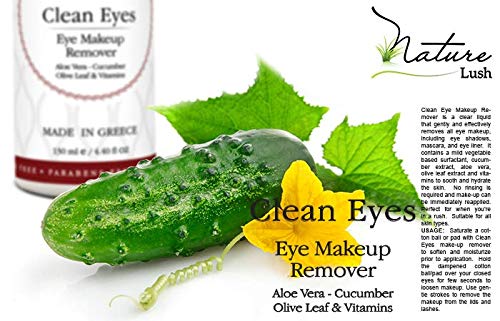 Nature Lush The Best Natural Eye & Face Makeup Remover - Oil Free - Rich Vitamins - Non Irritating – No Hazardous Chemicals - “Clean Eyes Made In Greece 4.4 oz