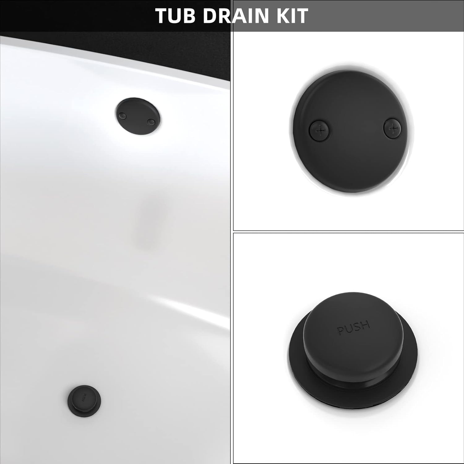 Citymoor Matte Black Bath Tub Drain and Overflow Kit, Bathtub Drain Stopper