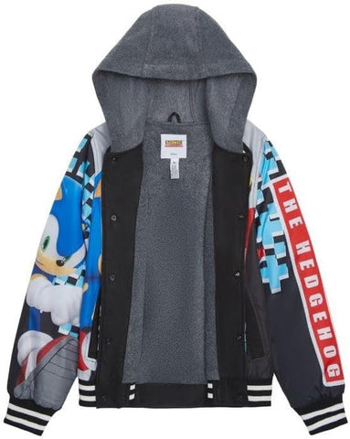 SEGA Sonic The Hedgehog Boys' Bomber Jacket Button-Up Varsity Jacket
