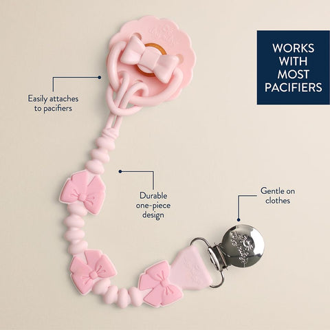 Itzy Ritzy Silicone Pacifier Clip, Binky Clip Holder for Babies (Pink Bows)