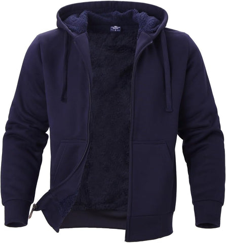 Facitisu Heavyweight Sherpa Lined Fleece Hoodie Sweatshirts for Men Winter Zip Plus Size Jacket