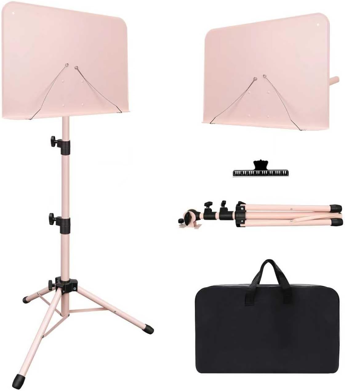 Mdvora 1 Pack Adjustable Pink Sheet Music Stand, with Carry Bag Clip Holder