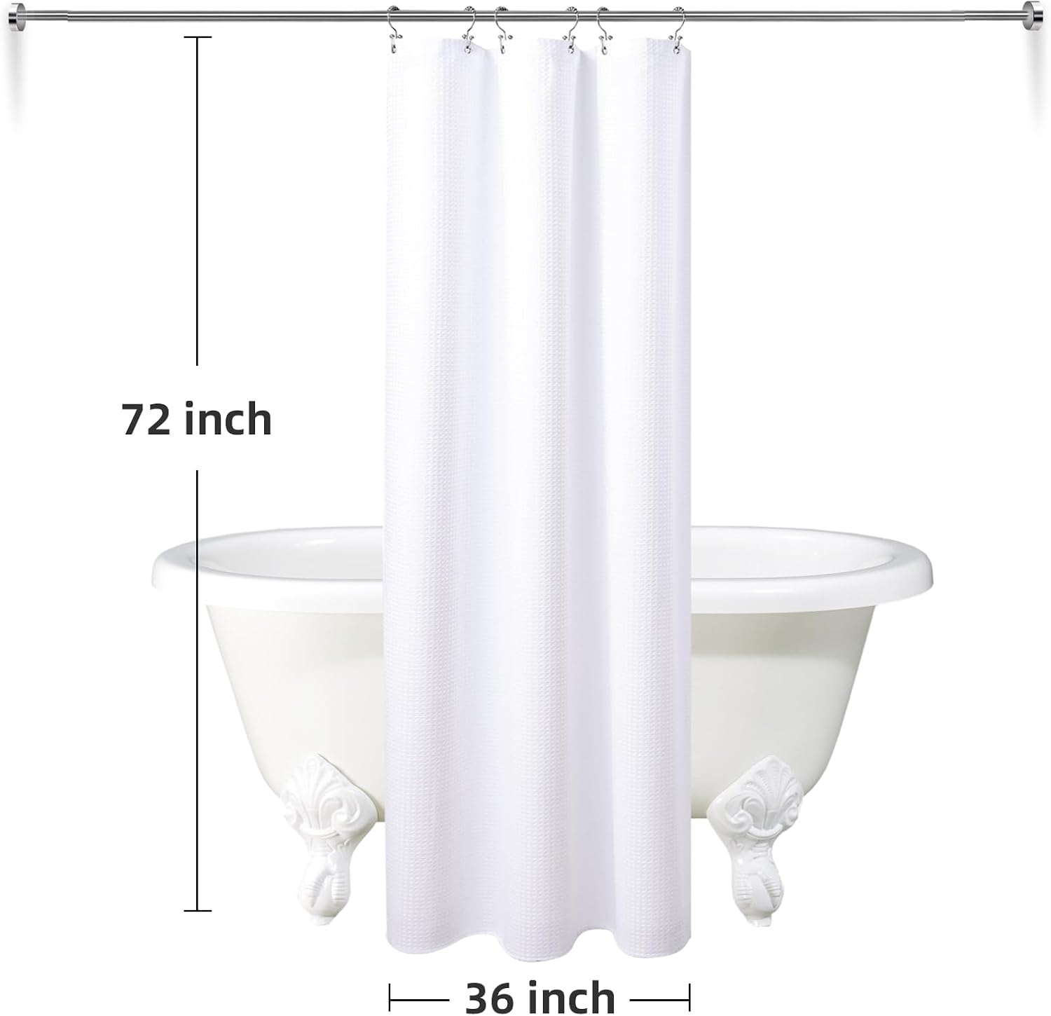 LaCyan Waterproof Waffle Shower Curtain, 258GSM Heavy Duty 3 Piece Set with Clear Liner and 6 Stainless Steel Hooks, Polyester Fabric Shower Curtains for Bathroom, Machine Washable, 36x72 Inch, White