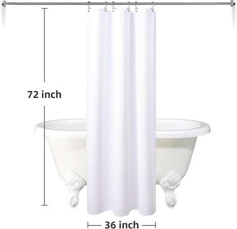 LaCyan Waterproof Waffle Shower Curtain, 258GSM Heavy Duty 3 Piece Set with Clear Liner and 6 Stainless Steel Hooks, Polyester Fabric Shower Curtains for Bathroom, Machine Washable, 36x72 Inch, White