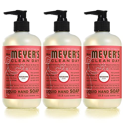 MRS. MEYER'S CLEAN DAY Hand Soap, Made with Essential Oils, Biodegradable Formula, Rhubarb, 12.5 Fl. Oz - Pack of 3