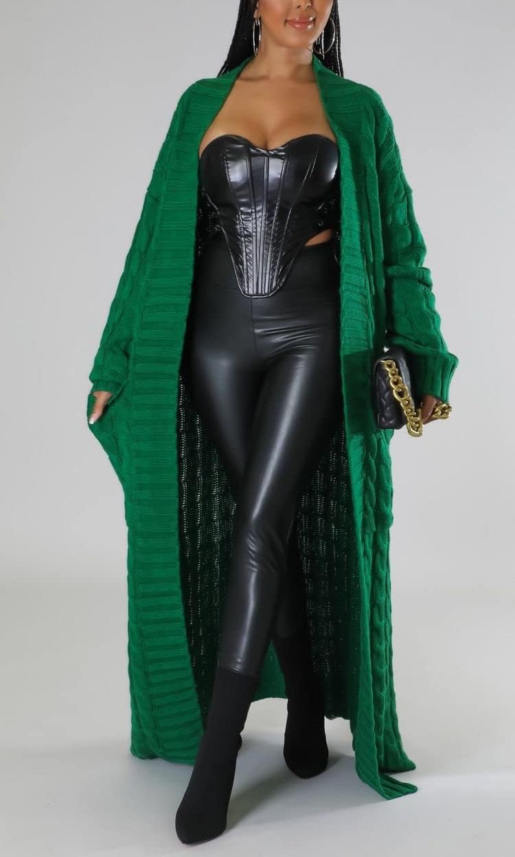 Long Sweaters for Women Cardigan Open Front Long Sleeve Plus Size Chunky Cable Knit Duster Cardigans with Pockets Winter Coat