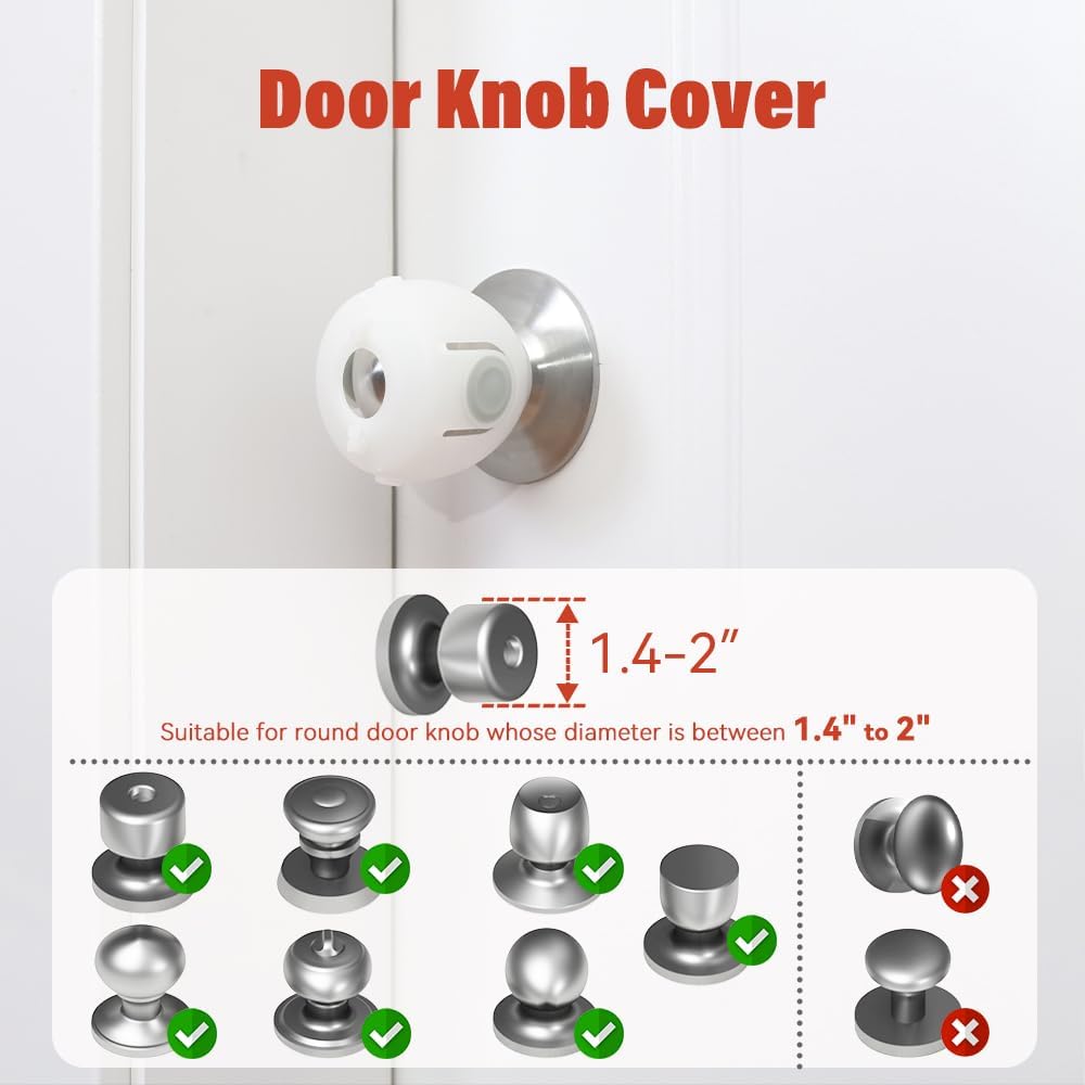 Mom's Choice Gold Awards Winner - EUDEMON 4 Pack Baby Safety Door Knob Covers Door Knob Locks(not Suit for All Door knobs)