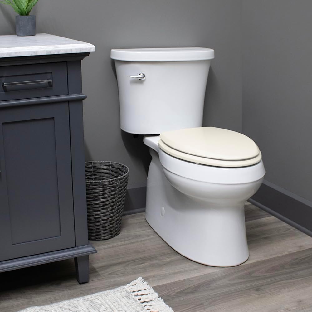 Bemis 1500EC Durable Wood Toilet Seat with Easy Clean Hinges, Made in USA, Elongated, Biscuit